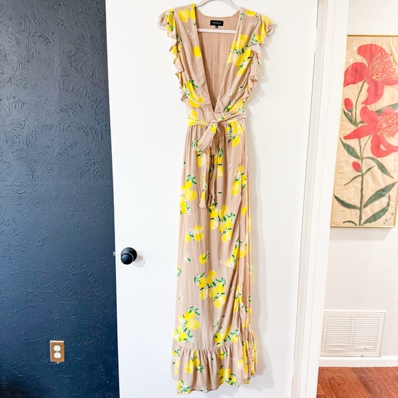 MAJORELLE Sweet Pea Dress Maxi Tan Lemon Wrap Size Small - Picture 3 of 10